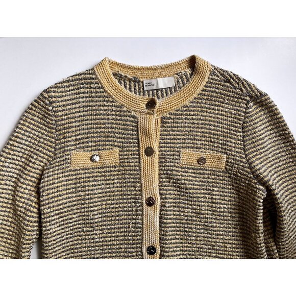 Tory Burch  Metallic Thread Striped Cardigan Ivory White Silver Size Medium - Picture 7 of 10